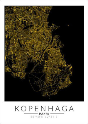 Kopenhaga złota mapa - plakat 20x30 cm