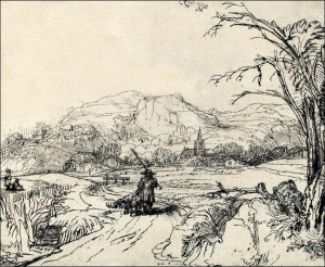 Landscape with Sportsman and Dog, Rembrandt - plak