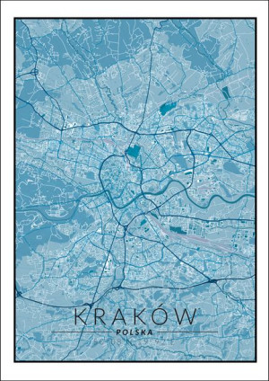 Kraków mapa niebieska - plakat 29,7x42 cm