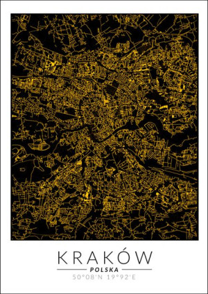 Kraków mapa złota - plakat 21x29,7 cm