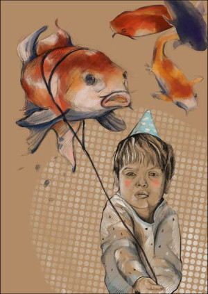 Chłopiec z balonikiem - plakat 30x40 cm