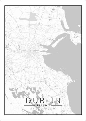 Dublin mapa czarno biała - plakat 30x40 cm