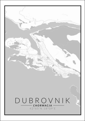 Dubrownik mapa czarno biała - plakat 30x40 cm