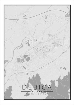 Dębica mapa czarno biała - plakat 30x40 cm