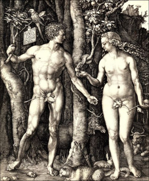Adam and Eve, Albrecht Durer - plakat 30x40 cm