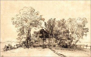 Cottage among Trees, Rembrandt - plakat 30x20 cm