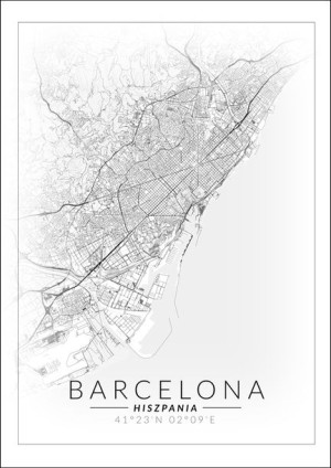 Barcelona mapa invert - plakat 30x40 cm