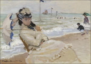 Camille on the Beach in Trouville, Claude Monet -