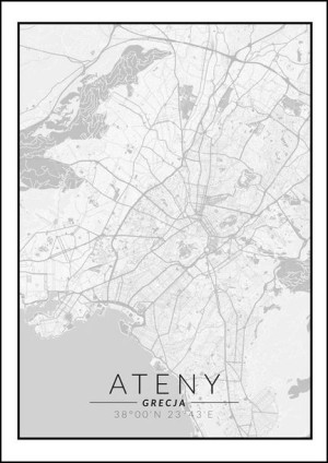 Ateny mapa czarno biała - plakat 42x59,4 cm