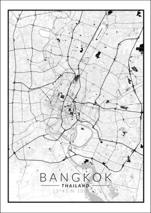 Bangkok mapa czarno biała - plakat 40x60 cm