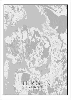 Bergen mapa czarno biała - plakat 42x59,4 cm