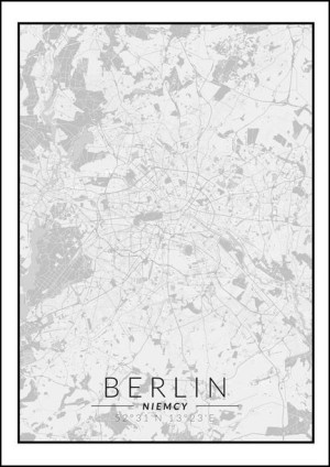 Berlin mapa czarno biała - plakat 50x70 cm
