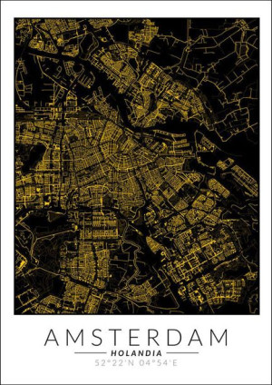 Amsterdam złota mapa - plakat 50x70 cm