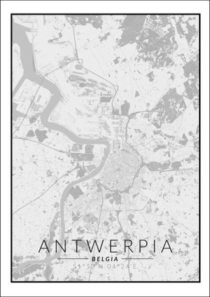 Antwerpia mapa czarno biała  - plakat 50x70 cm