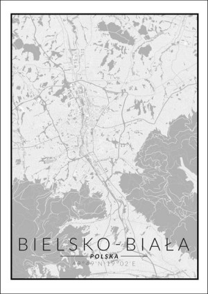 Bielsko Biała mapa czarno biała - plakat 59,4x84,1