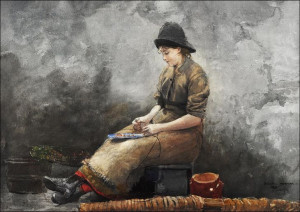 A Fishergirl Baiting Lines, Winslow Homer - plakat