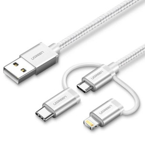 Kabel Usb 3w1 Ugreen Us186 Type-c / Micro Usb / Lightning, 1m (srebrny)