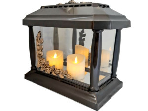 Znicz lampion PANTEON RÓŻA ZŁOTO II+2 ŚWIECE LED