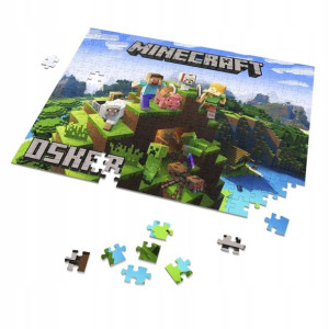 Puzzle + IMIĘ + pudełko MINECRAFT A4 70 el
