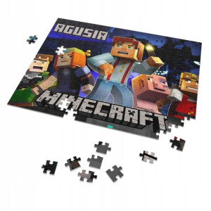 Puzzle + IMIĘ + pudełko MINECRAFT A4 96 el