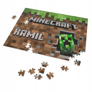 Puzzle + IMIĘ + pudełko MINECRAFT A4 96 el
