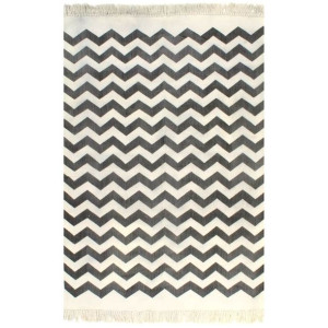 Dywan typu kilim, bawełna, 160 x 230 cm, czarno-biały ze wzorem