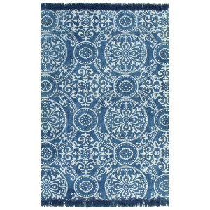 Dywan typu kilim, bawełna, 160 x 230 cm, niebieski ze wzorem