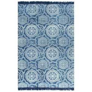 Dywan typu kilim, bawełna, 160 x 230 cm, niebieski ze wzorem