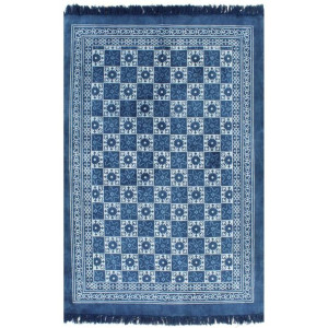 Dywan typu kilim, bawełna, 160 x 230 cm, niebieski ze wzorem