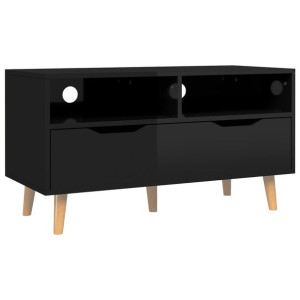 Szafka pod TV, wysoki połysk, czarna, 90x40x48,5 cm, płyta