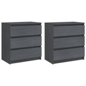 Szafki nocne, 2 szt., szare, 60x36x64 cm, drewno sosnowe