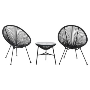 3-cz. zestaw mebli ogrodowych, rattan PVC, czarny