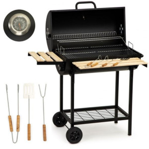 Duży Grill Węglowy Ogrodowy Pokrywa, termometr + akcesoria do grillowania