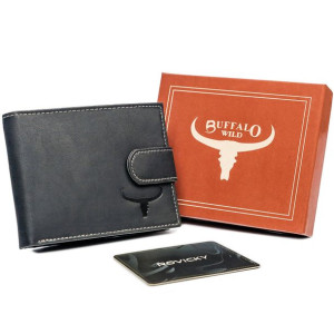 Cienki, skórzany portfel męski poziomy z tłoczeniem, RFID — Buffalo Wild