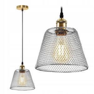 Lampa Sufitowa Wisząca Metalowa Chrom Siatka