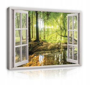 Obraz OKNO 3D LAS Na Ścianę Płótno Salon 100x70