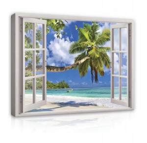 Obraz OKNO 3D Plaża Do Sypialni Na Ścianę 100x70
