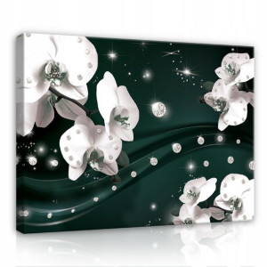 Obraz Orchidea Kwiaty Diamenty Zielony 3d 100x70