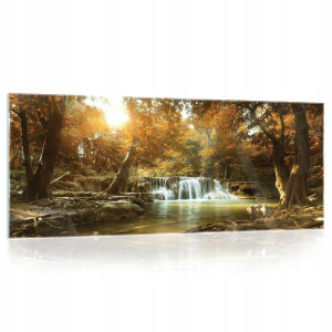 Obraz na szkle szklany LAS DRZEWA wodospad 125x50