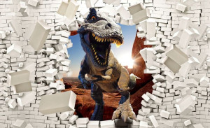 Fototapeta dla dzieci DINOZAURY MUR CEGŁA 416x254