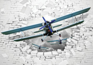 Fototapeta dla dzieci SAMOLOT mur 3D cegła 312x219