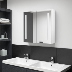 Lumarko Szafka łazienkowa z lustrem i LED, biel z połyskiem 62x14x60 cm!