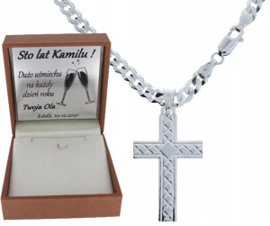 Srebrny Łańcuszek Pancerka Kryżyk Grawer Gratis