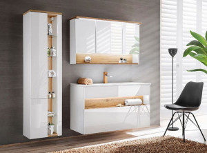 Zestaw mebli łazienkowych z oświetleniem LED Monako 3Q 120 cm - Biały połys