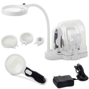 Lupa biurkowa ręczna 2w1 wymienne soczewki 6 led