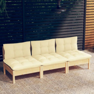 Lumarko 3-osobowa sofa ogrodowa z kremowymi poduszkami, drewno sosnowe!