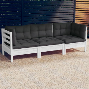 Lumarko 3-osobowa sofa ogrodowa z antracytowymi poduszkami, sosnowa!