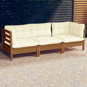 Lumarko 3-osobowa sofa ogrodowa z kremowymi poduszkami, drewno sosnowe!