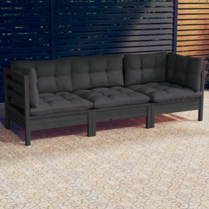 Lumarko 3-osobowa sofa ogrodowa z antracytowymi poduszkami, sosnowa!