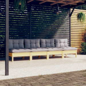 Lumarko 4-osobowa sofa ogrodowa z szarymi poduszkami, drewno sosnowe!